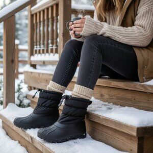 Chooka 10 Women Nylon Puffer Snow Boot Mid-Calf Winter Shoes Faux Fur Insulated